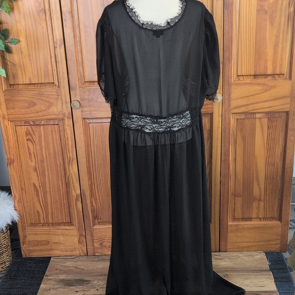 Torrid Lace Trim Kimono Robe Duster Lingerie Cover Up Black Dress 3 C483 - Picture 6 of 8